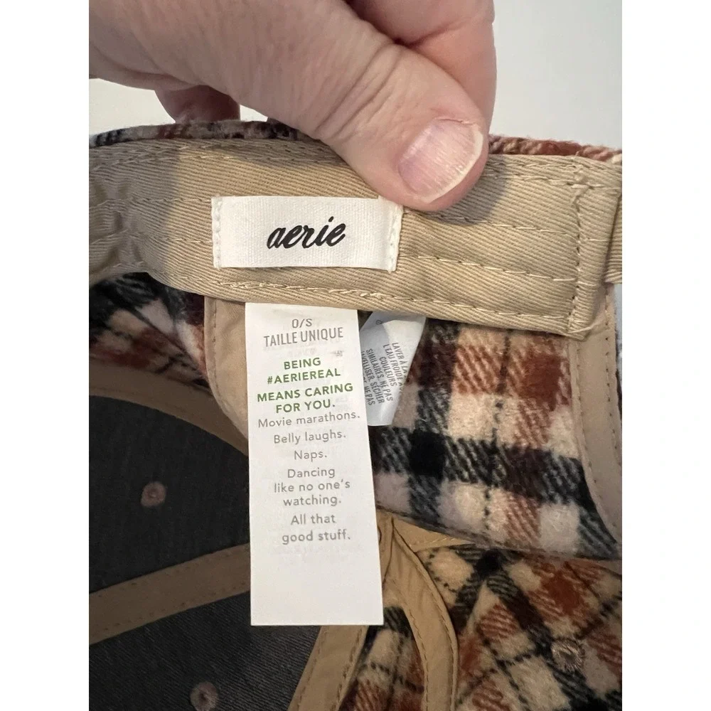 Aerie Plaid Smiley Face Baseball Cap Adjustable Flannel Hat One‎ Size